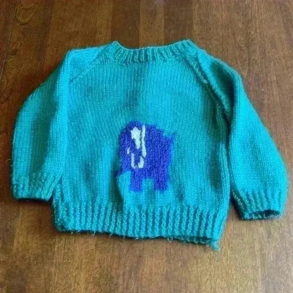 Hand knit  elephant sweater - Picture 1 of 2